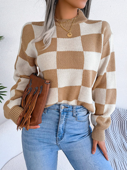 Women’s Checkered Long Sleeve Sweater