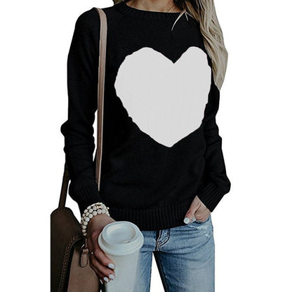 Love Printed Pullover Sweater For Women Solid Color Spring And Autumn.