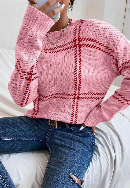 Contrast Round Neck Long Sleeve Sweater.