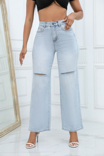 Women’s Elegant Ripped Wide-leg Jeans