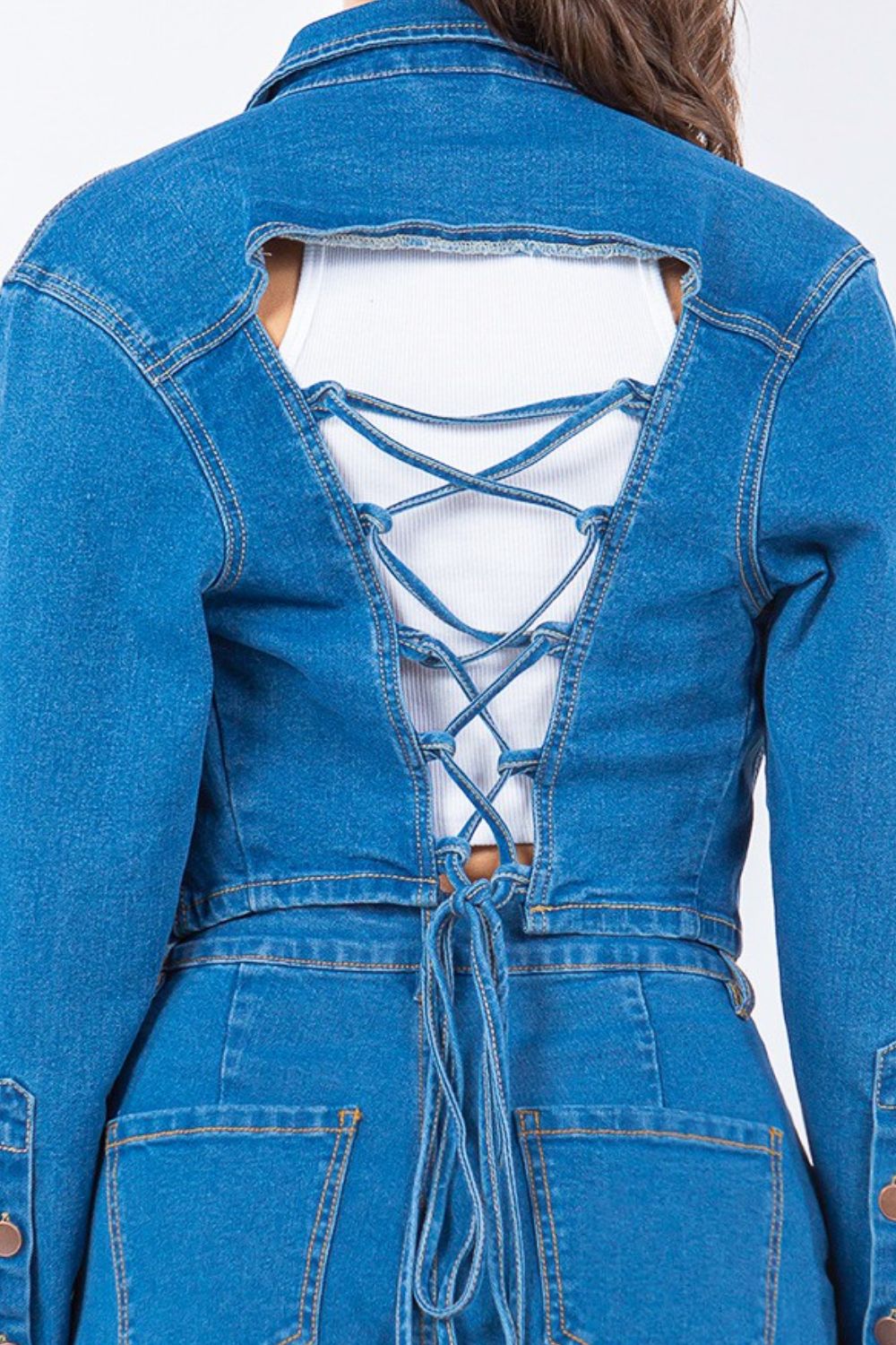 Women’s  Laced Back Cropped Denim Jacket