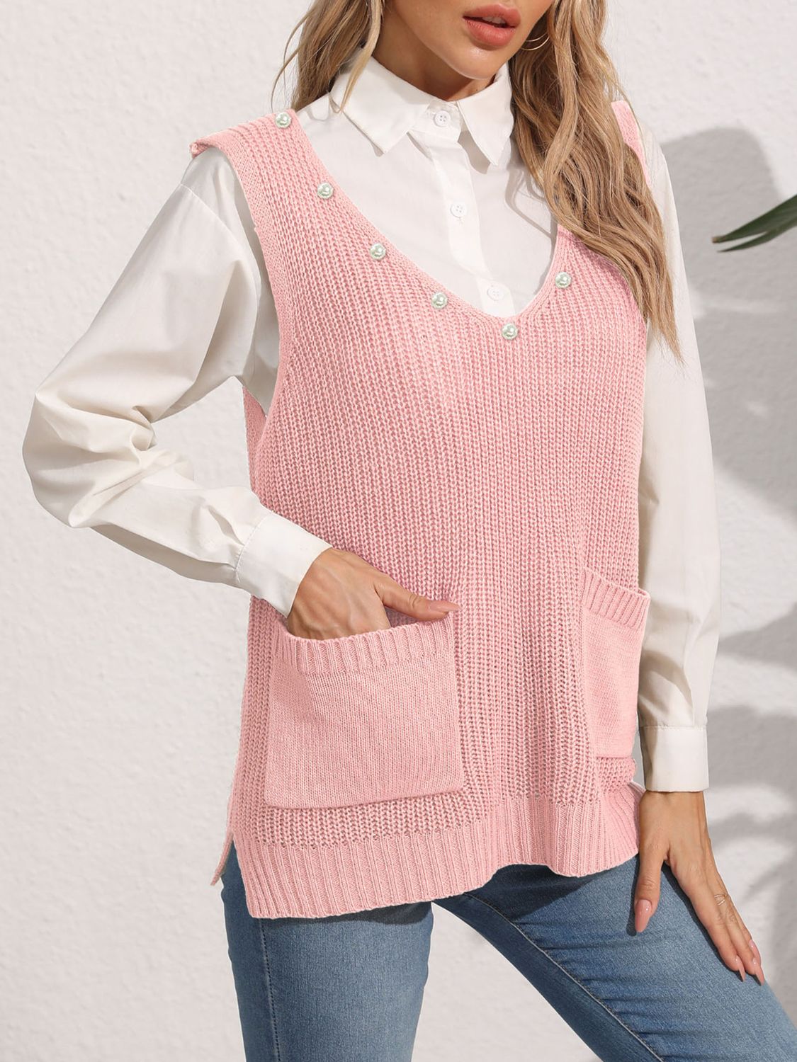 Slit V-Neck Sweater Vest