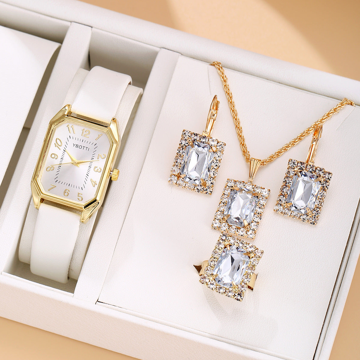 Women's Watch Square Necklace Earrings Ring Set