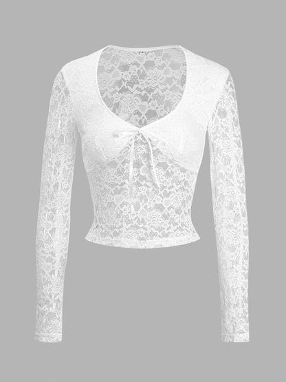 Scoop Neck Long Sleeve Lace Top