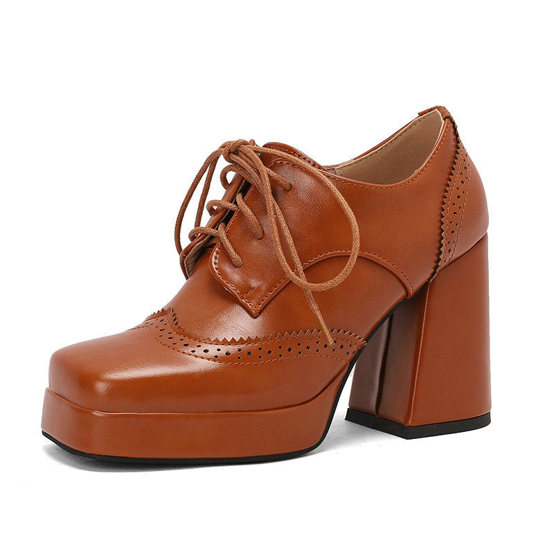 Women's Shoes Carved Square Toe Platform