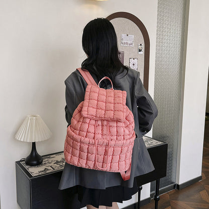 Color Quilted Women Backpack Puffy Down Shoulder Bag