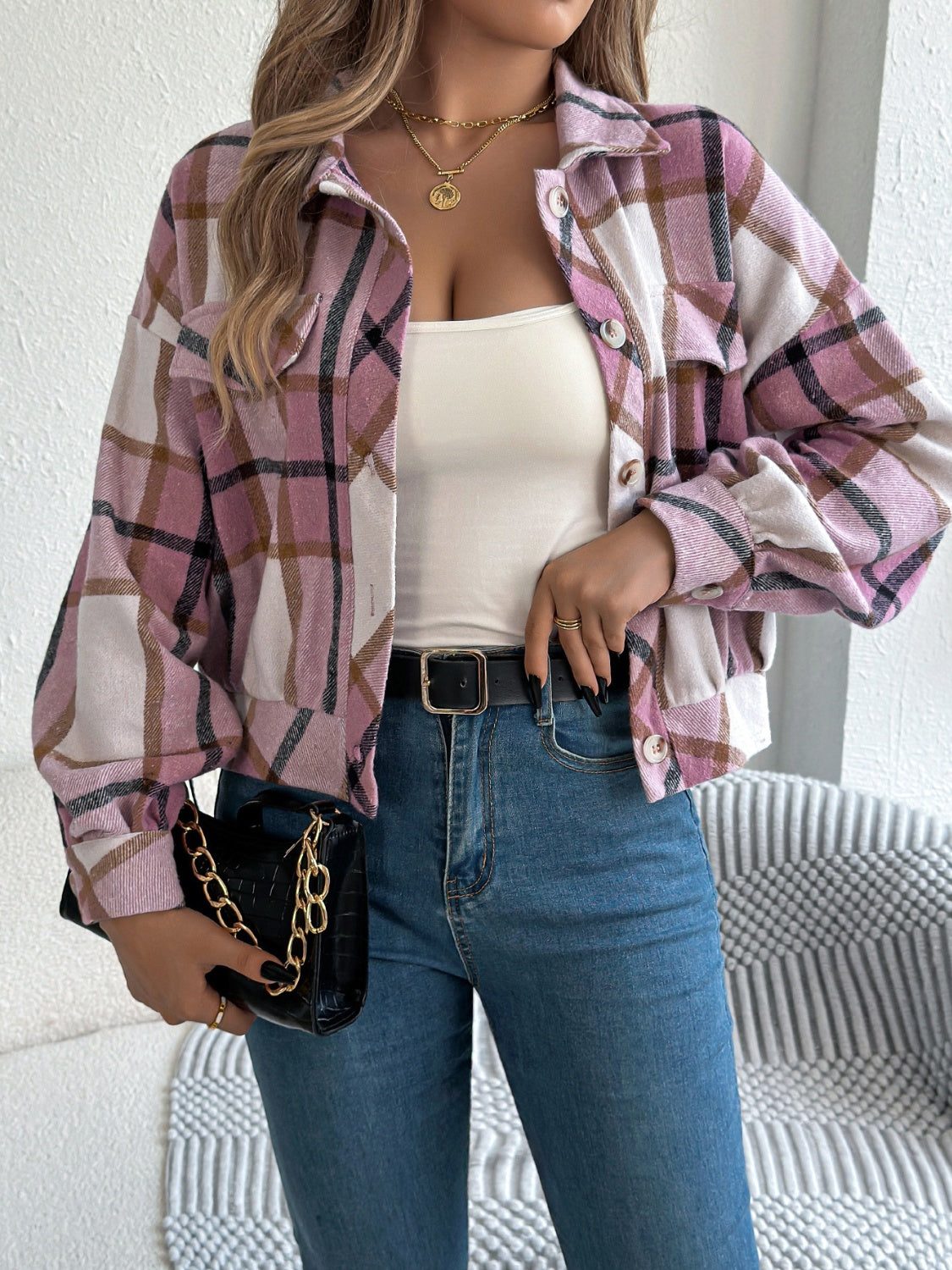 Plaid Button Up Long Sleeve Jacket