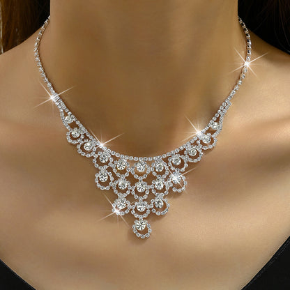 Rhinestone Necklace And Earrings Suite Women's