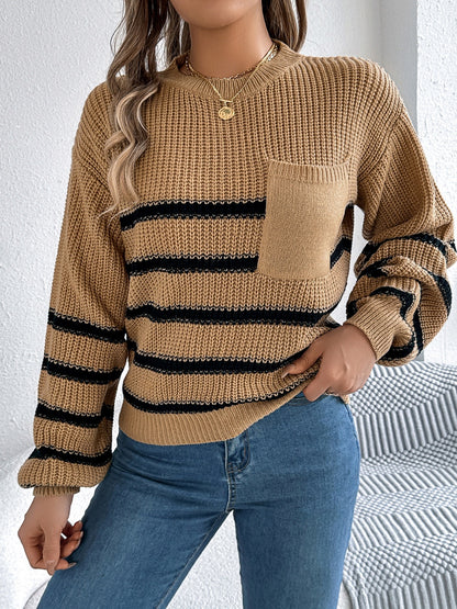 Women’s Striped Round Neck Long Sleeve Sweater