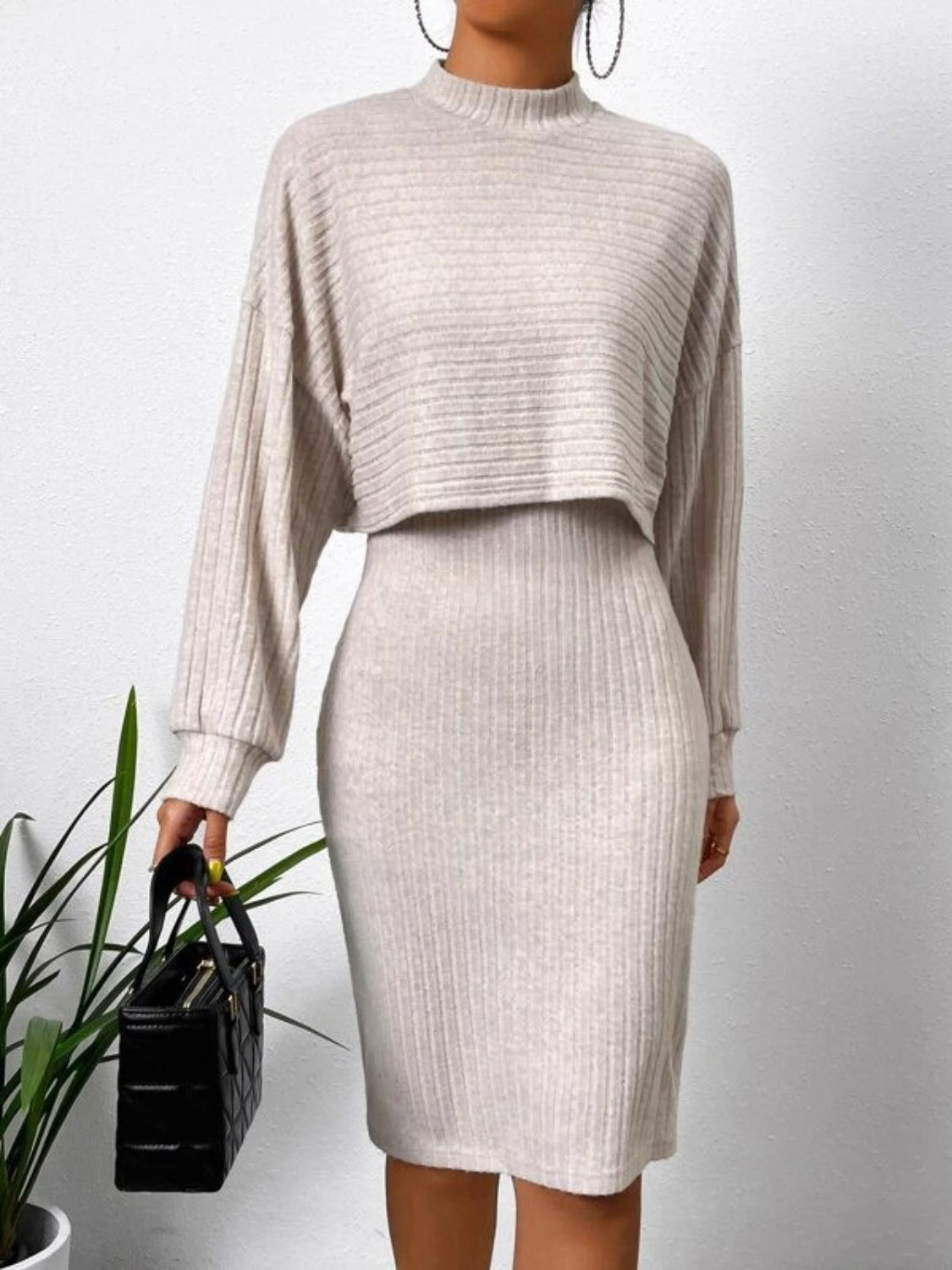 Long Sleeve Top and Wide Strap Dress Set