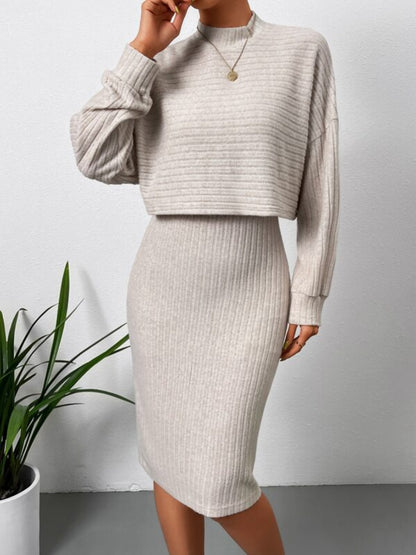 Long Sleeve Top and Wide Strap Dress Set