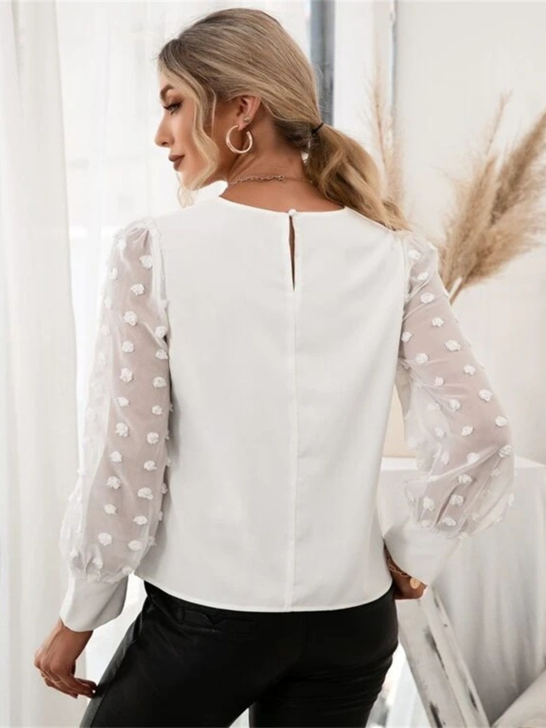 Swiss Dot Long Sleeve Blouse