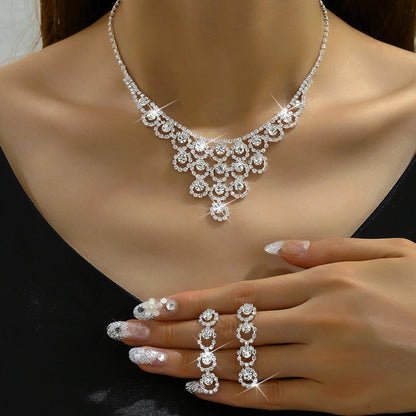 Rhinestone Necklace And Earrings Suite Women's