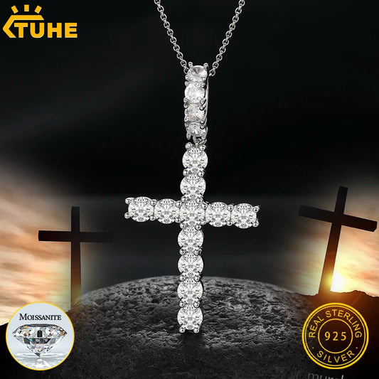 Religion Classic Color Moissanite Cross Pendant Necklace