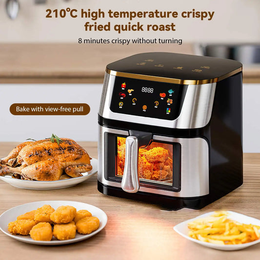 1400W Air Fryer 12L Stainless Steel Visible Large Capacity Electric Oven Touch Screen Multifunctional Electric Fryer