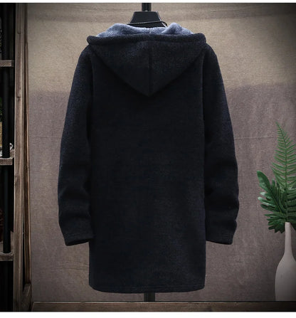 Mens Long Knit Cardigan Autumn Winter Sweater Coat Fleece Heavy Hoodie Solid Chenille Men's Fashion Jacket