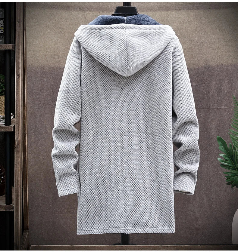 Mens Long Knit Cardigan Autumn Winter Sweater Coat Fleece Heavy Hoodie Solid Chenille Men's Fashion Jacket