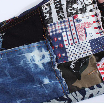 Men's patchwork spliced ripped denim jeans