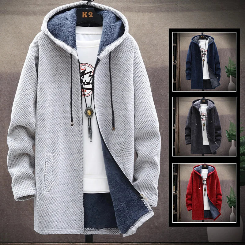 Mens Long Knit Cardigan Autumn Winter Sweater Coat Fleece Heavy Hoodie Solid Chenille Men's Fashion Jacket