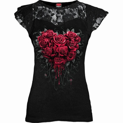 BLEEDING HEART - Lace Layered Cap Sleeve Top Black