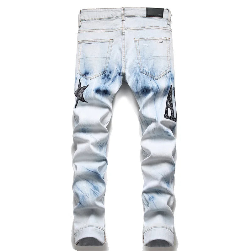 Men's Jeans Ripped Embroidered