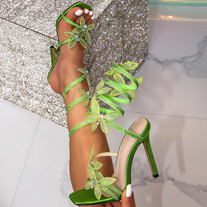 Elegant Design Crystal Butterfly-knot Ankle Strap Woman Sandals