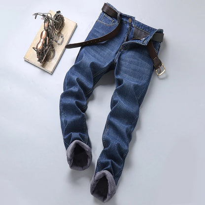 Men's Warm Slim Fit Jeans Thicken Denim