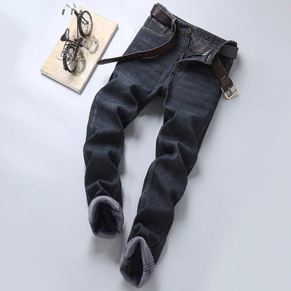 Men's Warm Slim Fit Jeans Thicken Denim