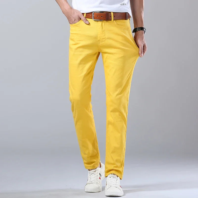 Men's Stretch Fit Jeans Bright Trendy Denim Straight-leg