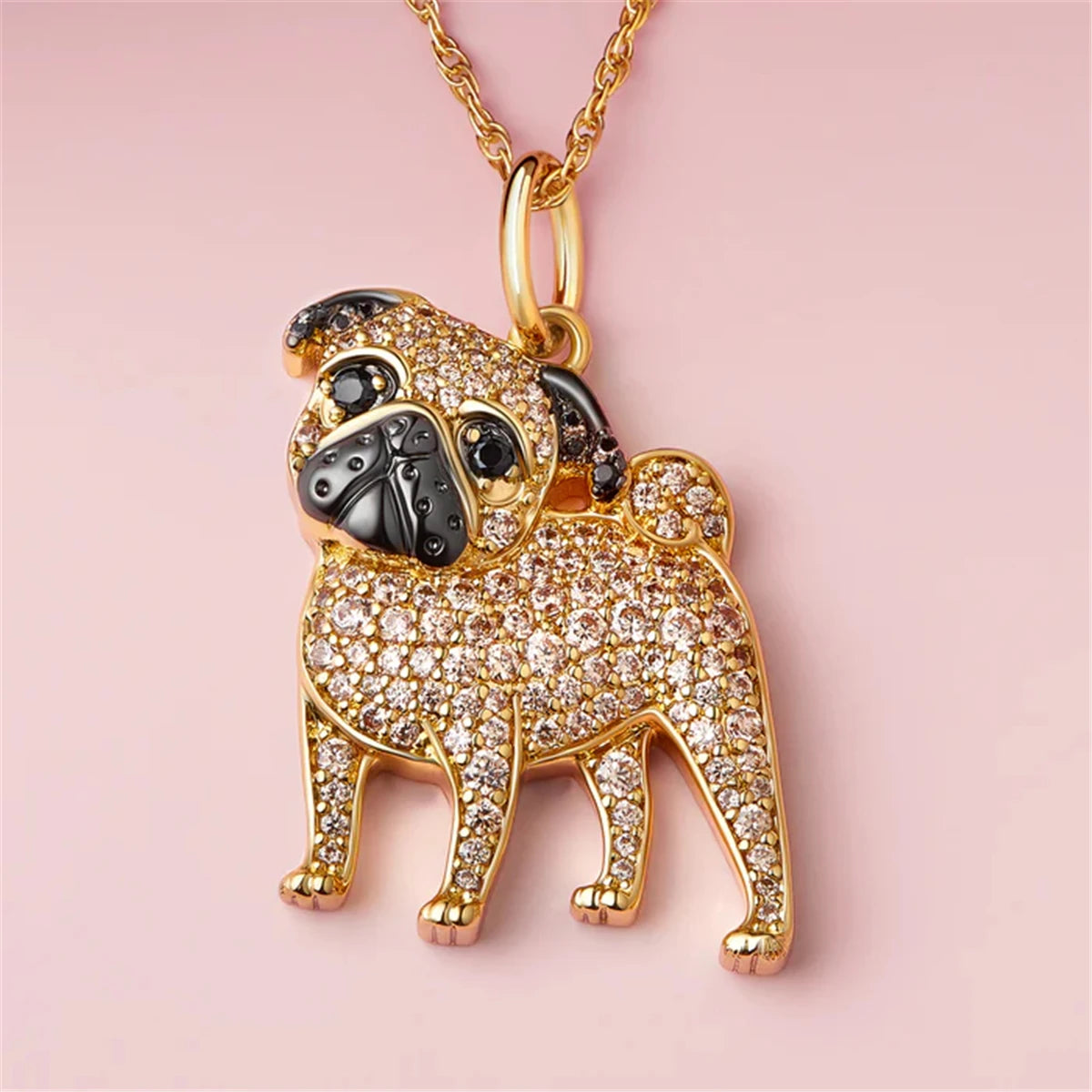 Creative Cute Golden Pug Pendant Necklace for Women Exquisite Pet Dog Jewelry Animal Accessories Dog Lovers Gift