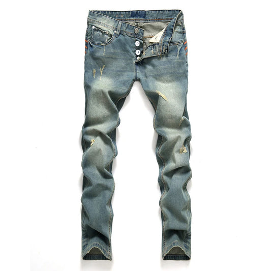 Men's Denim Jeans Hole Solid Color