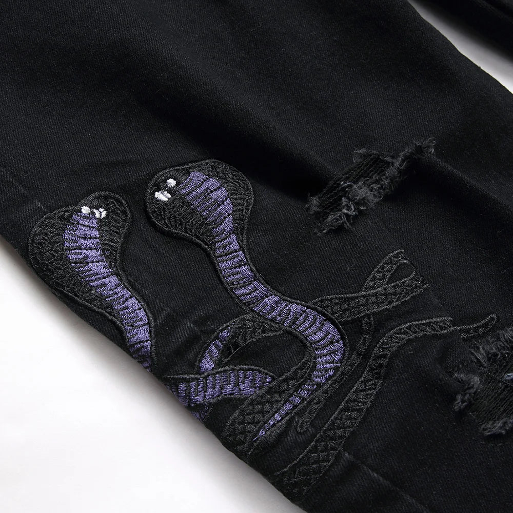 Men Snake Embroidery Jeans Streetwear