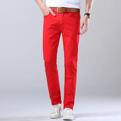 Men's Stretch Fit Jeans Bright Trendy Denim Straight-leg