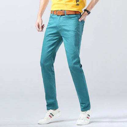 Men's Stretch Fit Jeans Bright Trendy Denim Straight-leg