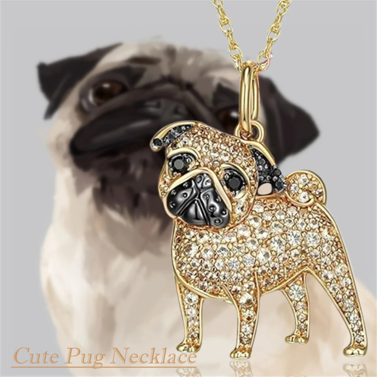 Creative Cute Golden Pug Pendant Necklace for Women Exquisite Pet Dog Jewelry Animal Accessories Dog Lovers Gift