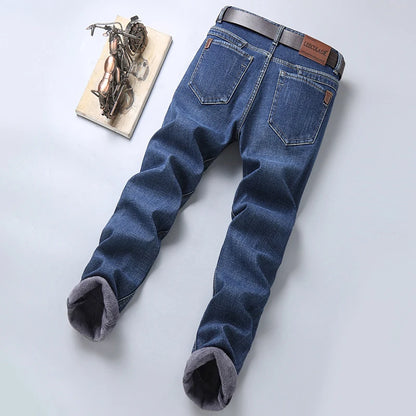 Men's Warm Slim Fit Jeans Thicken Denim