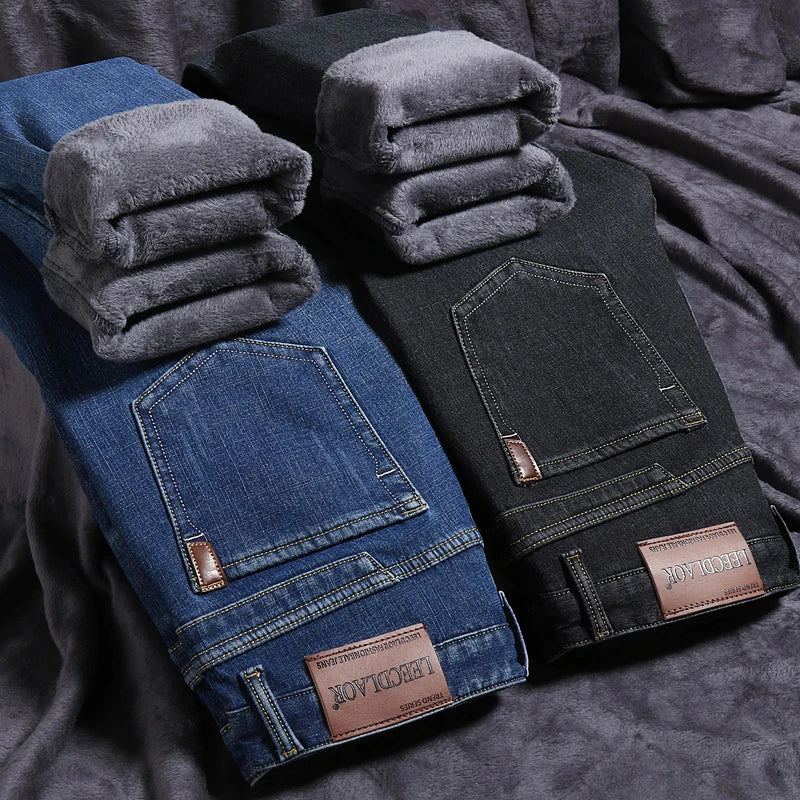 Men's Warm Slim Fit Jeans Thicken Denim