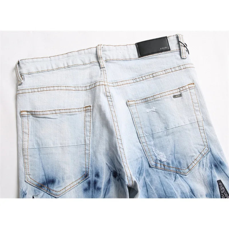 Men's Jeans Ripped Embroidered