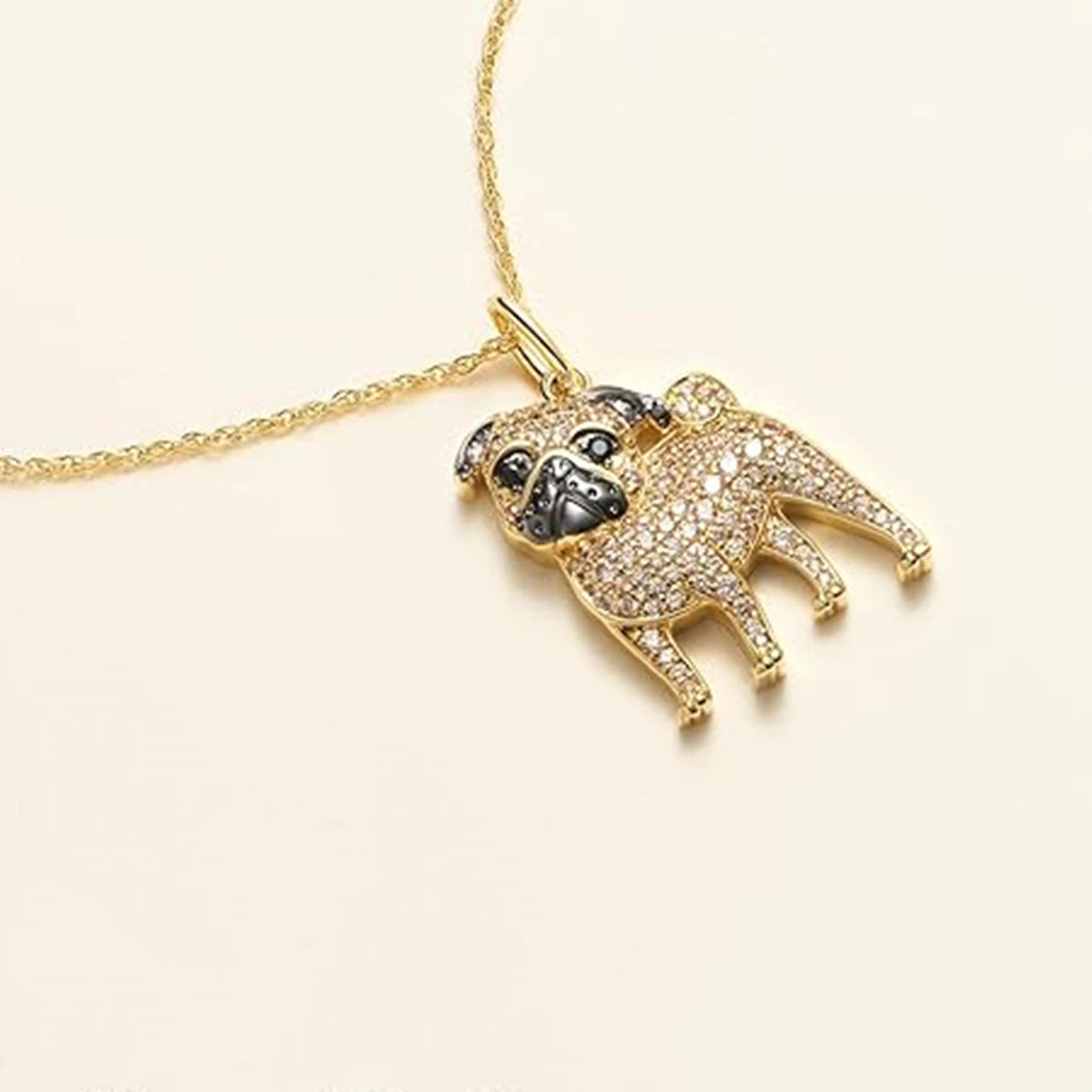 Creative Cute Golden Pug Pendant Necklace for Women Exquisite Pet Dog Jewelry Animal Accessories Dog Lovers Gift