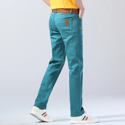 Men's Stretch Fit Jeans Bright Trendy Denim Straight-leg