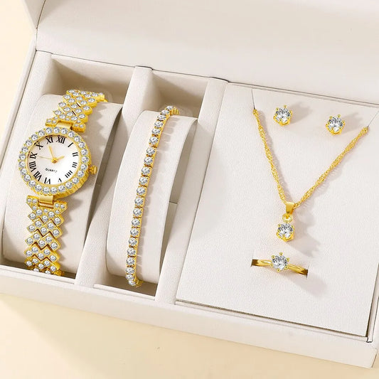 6pcs Set Watches Set Luxury Rhinestone Women