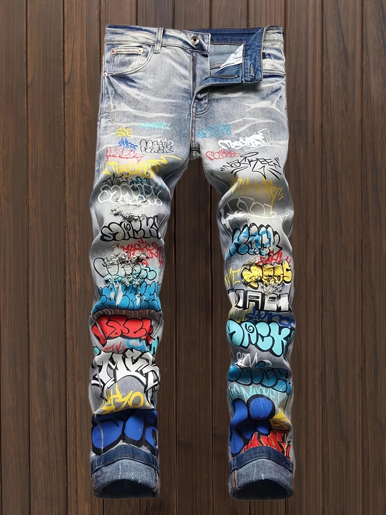 Men Denim with Unique Doodles Ripped