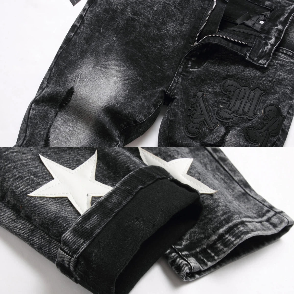 Star Embroidered Jeans Men  Denim Pants