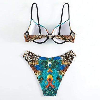 Green Peacock Print 2-piece Bikini for Women