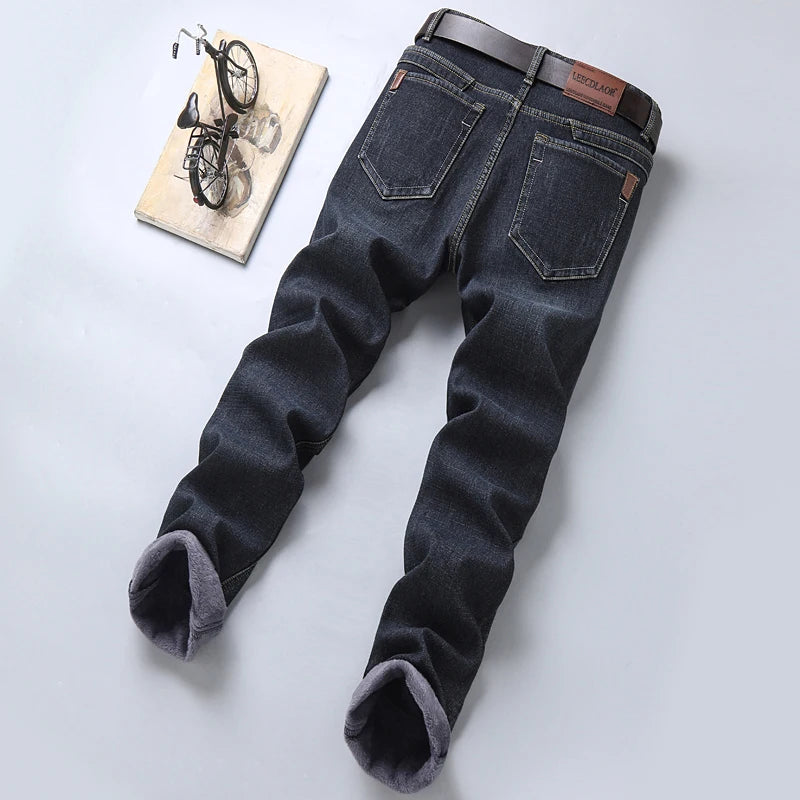 Men's Warm Slim Fit Jeans Thicken Denim