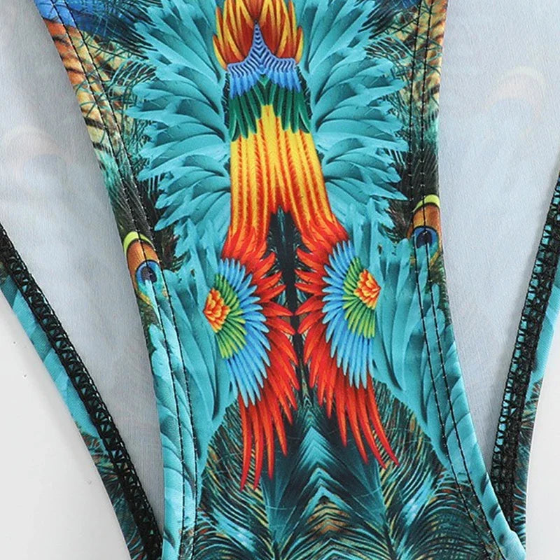 Green Peacock Print 2-piece Bikini for Women