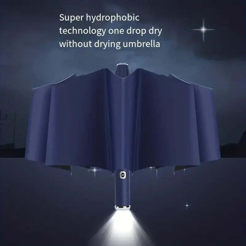 Fully Automatic Reverse Folding Umbrella With LED Flashlight