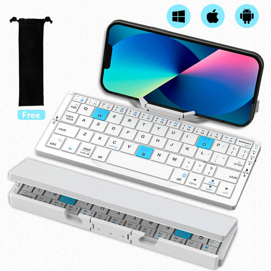 Portable Wireless Folding Keyboard for IPad IPhone Mac with Phone Holder Rechargeable Ultra-thin Wireless Bluetooth Keyboard