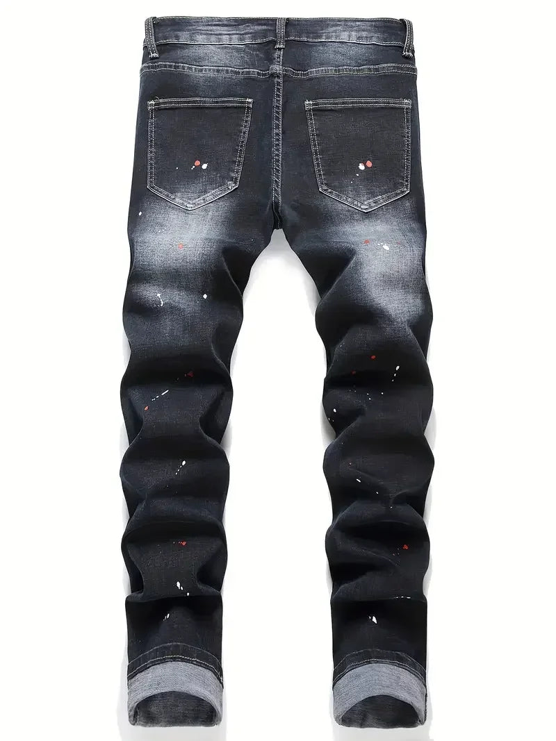 Men Denim jeans Ripped Skinny Letter Print