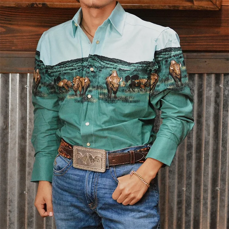 Men's Long Sleeve Western Denim Shirt